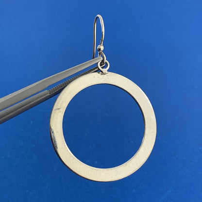 Modernist Cutout 925 Sterling Silver Round Simple Hook Dangle Earrings