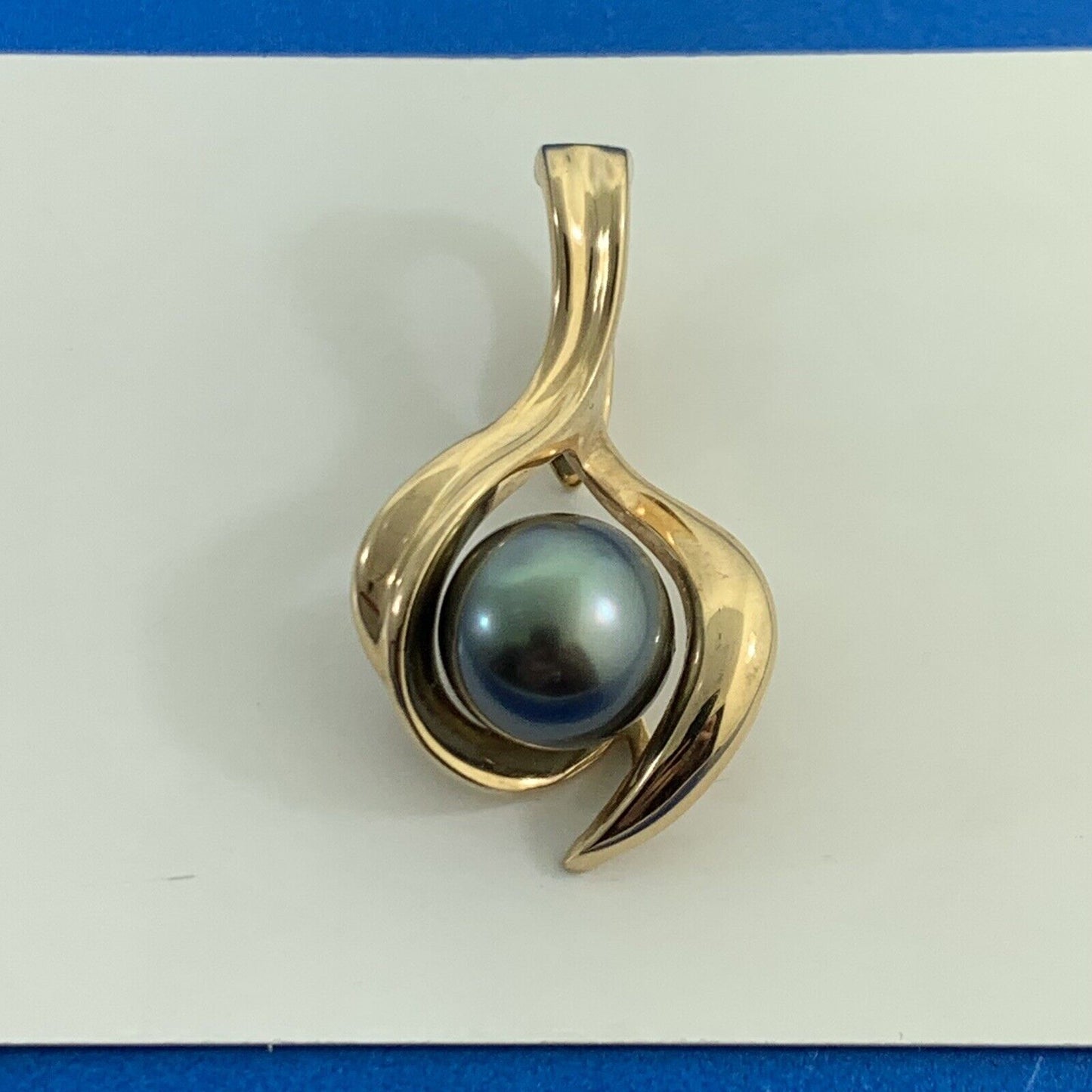 Vintage 14K Yellow Gold Tahitian Pearl Modernist Enhancer Pendant