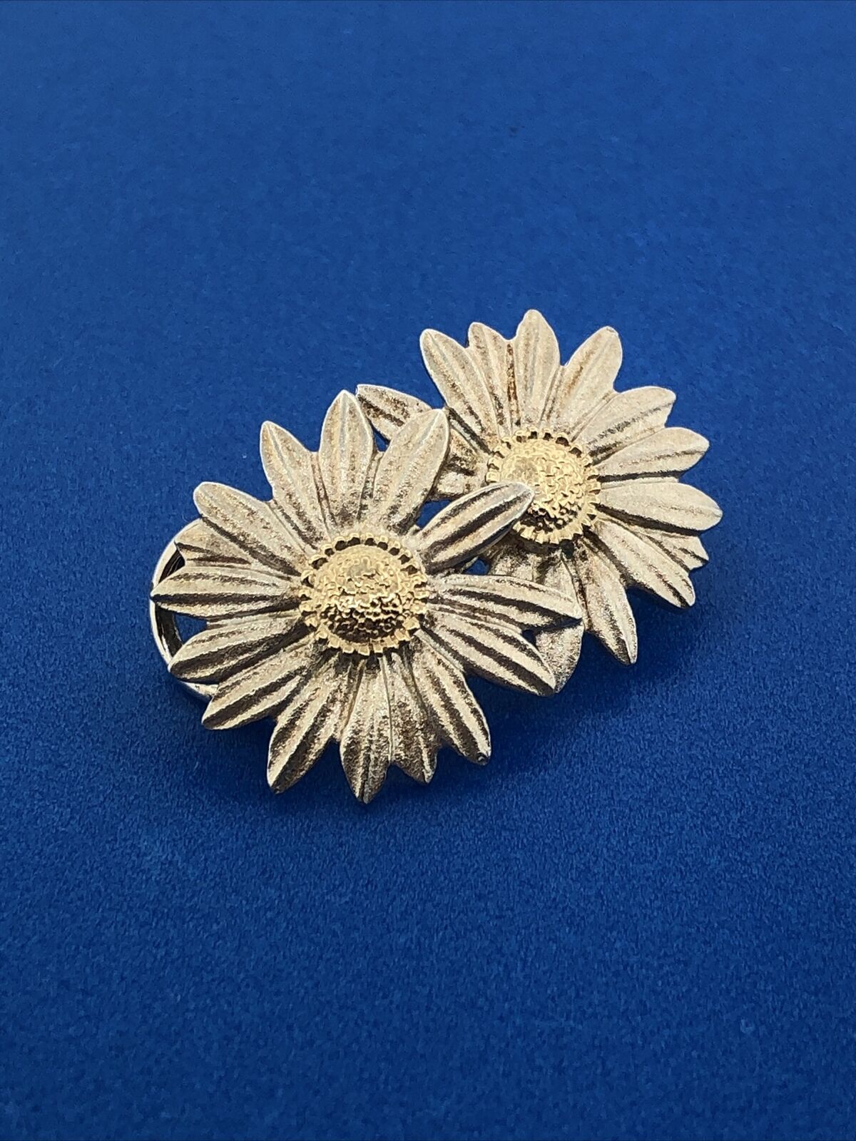 Stunning Sterling Silver 925 14k Gold Floral Twin Daisy Flower Pendant