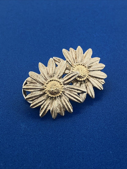 Stunning Sterling Silver 925 14k Gold Floral Twin Daisy Flower Pendant