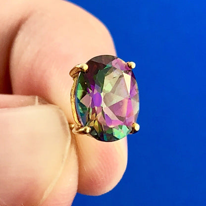 Vintage Designer TJC 10K Yellow Gold Oval Mystic Topaz Anniversary Stud Earrings