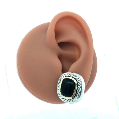 David Yurman 925 Sterling Silver 14K Gold Black Onyx Albion Stud Earrings
