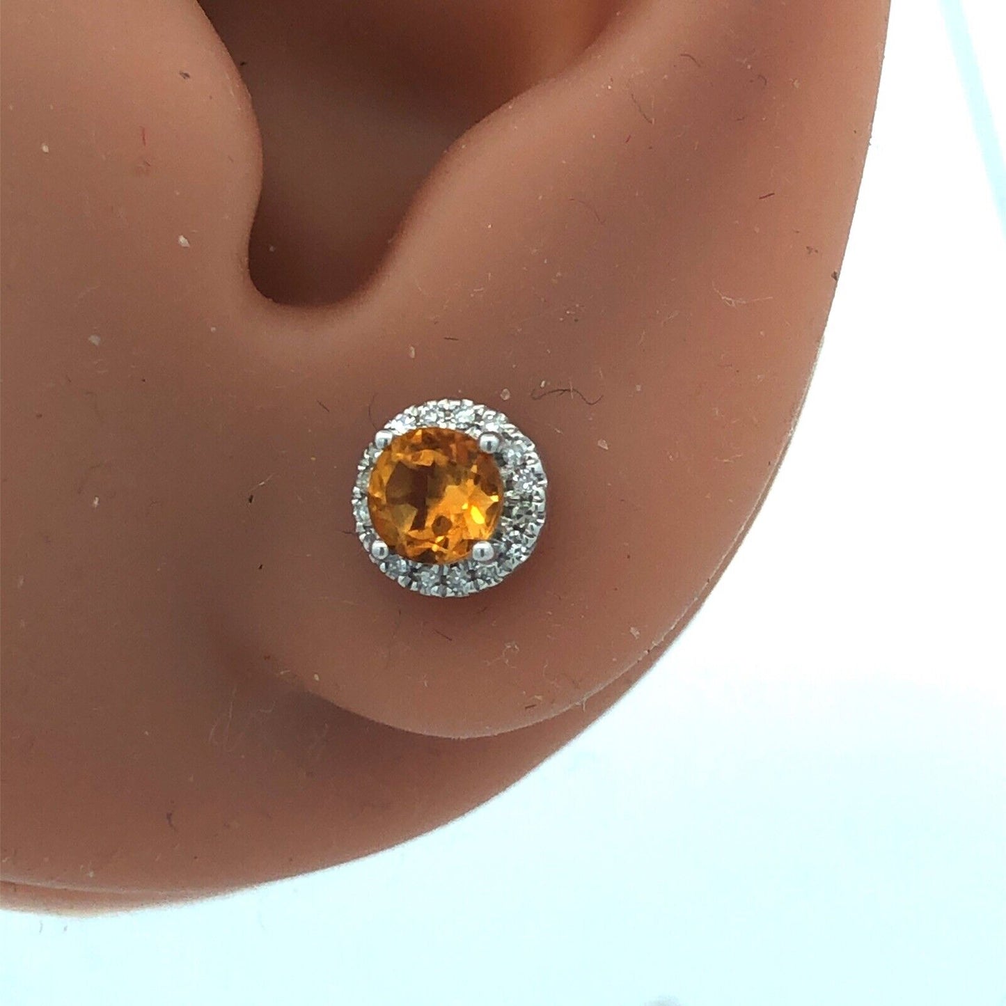 Designer 10K White Gold Round Citrine Diamond Halo Stud Earrings