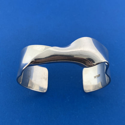Artisan Signed 925 Sterling Silver Modernist Twist Statement Cuff Bracelet