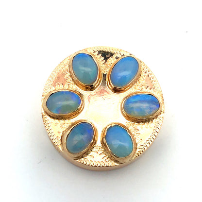 Vintage 10K Yellow Gold Oval Opal Cabochon Floral Cluster Slide Bracelet Charm
