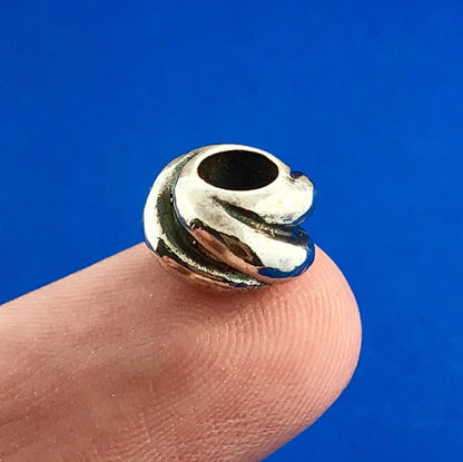 Designer 925 Sterling Silver Modernist Textured Wave Swirl Slide Bracelet Charm