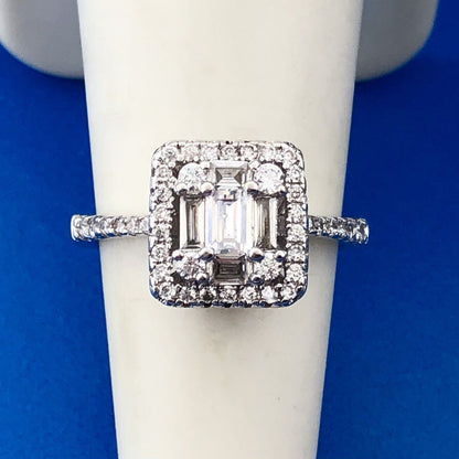 Stunning 925 Sterling Silver Cubic Zirconia CZ Halo Cluster Engagement Ring