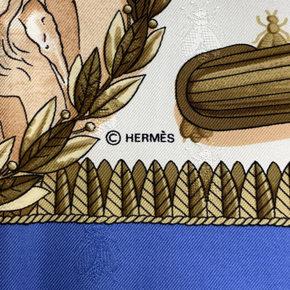 Hermes Carre 90 100% Silk Twill Napoleon Periwinkle Insect Bee Neckerchief Scarf
