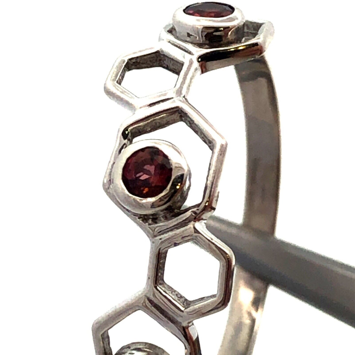 925 Sterling Silver Round Pink Tourmaline Honeycomb Hexagon Band Ring