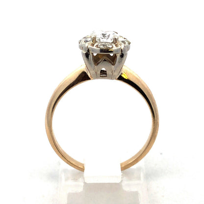 Vintage 14K Yellow Gold Diamond Flower Cluster Engagement Anniversary Ring