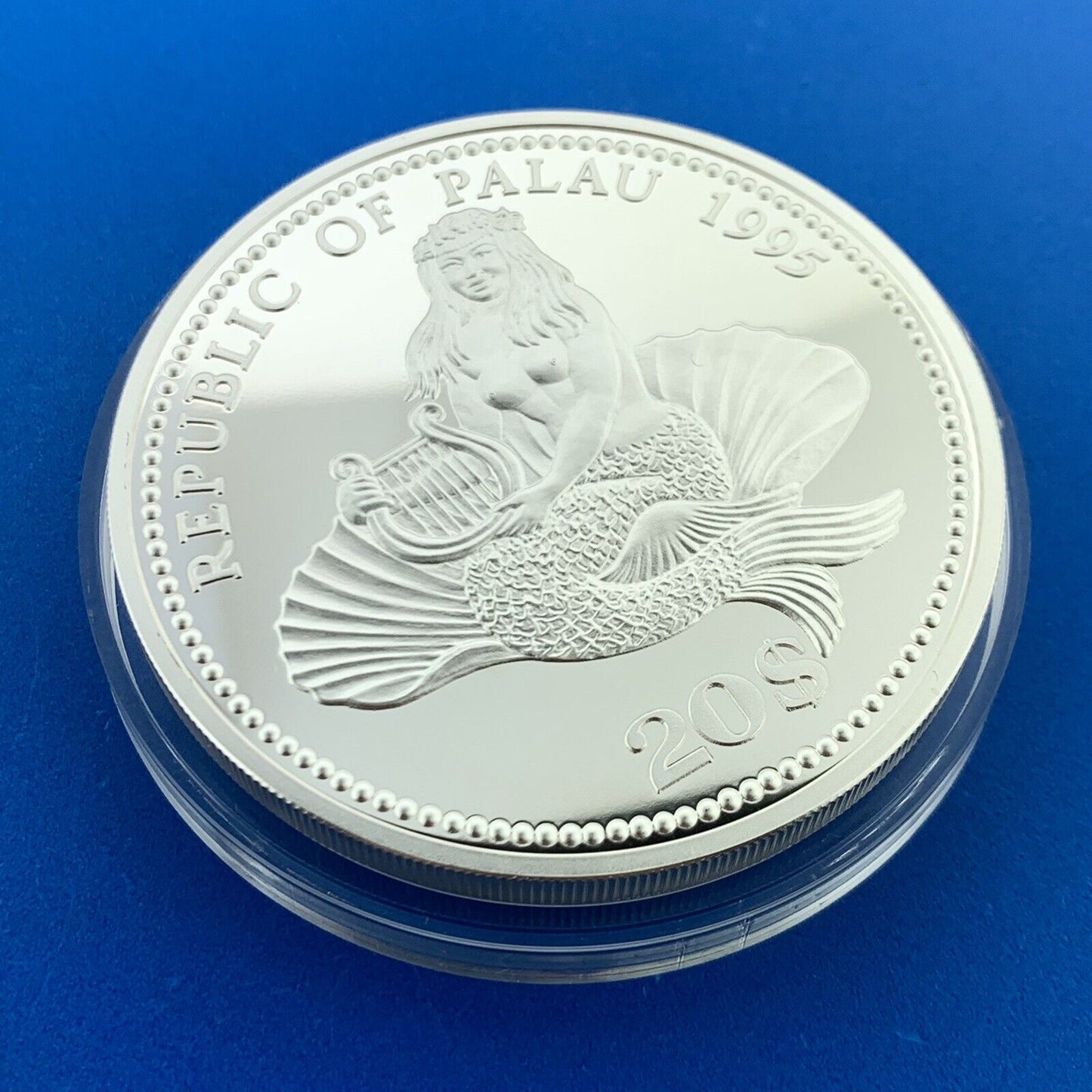 1995 Republic Palau $20 5 Oz Silver Marine Life Colorized Proof Coin Low Mntg