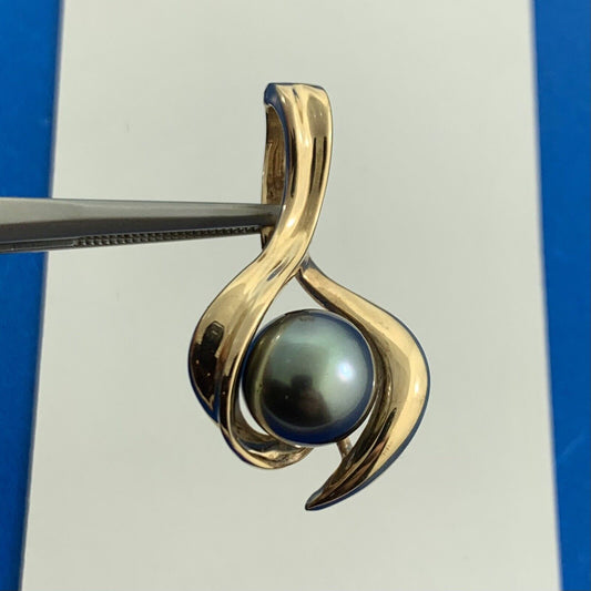 Vintage 14K Yellow Gold Tahitian Pearl Modernist Enhancer Pendant