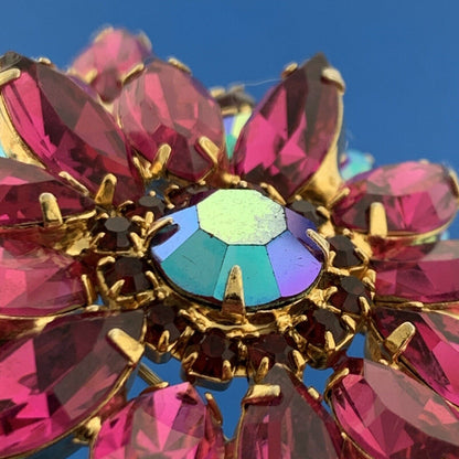 Fabulous Vintage Pink Aurora Borealis Rhinestone Statement Brooch/Earrings Set