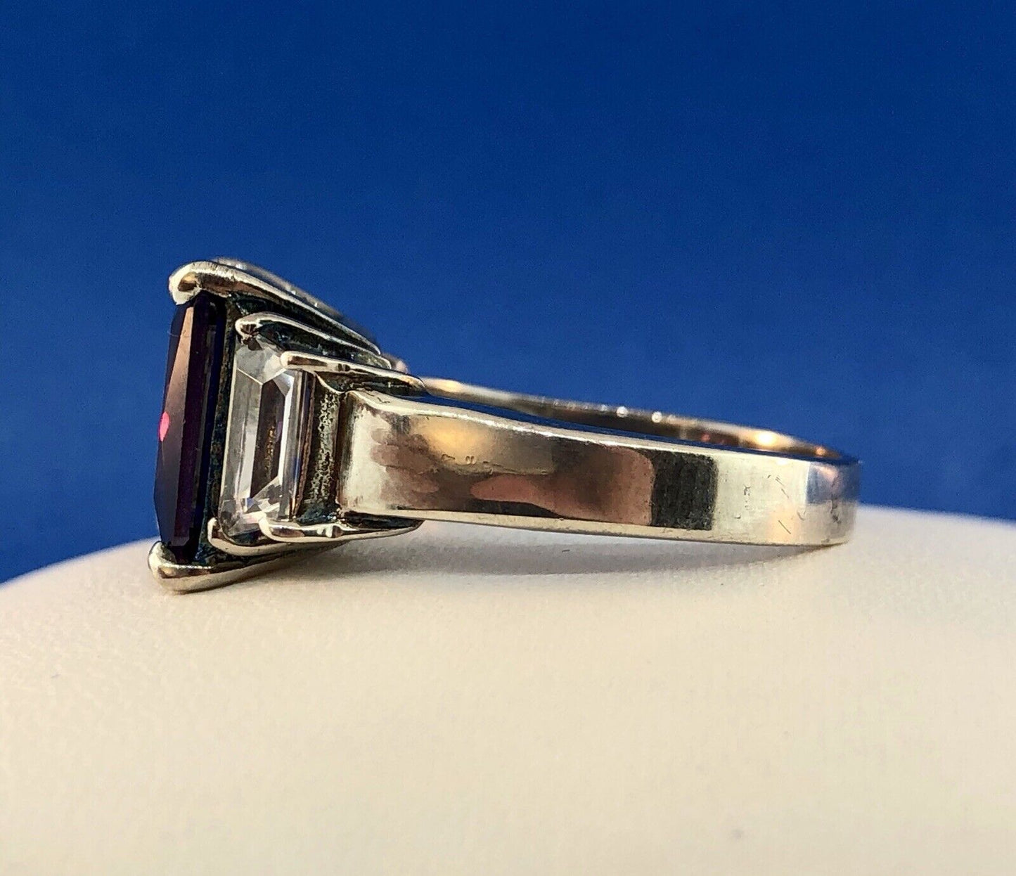 Dramatic Sterling Silver 925 Purple White CZ Statement Fashion Cocktail Ring