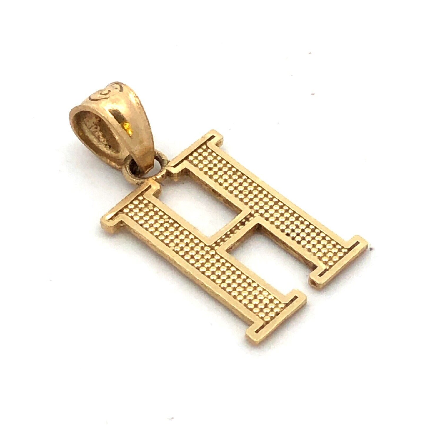 Designer 10K Yellow Gold Letter Initial H Name Textured Monogram Pendant