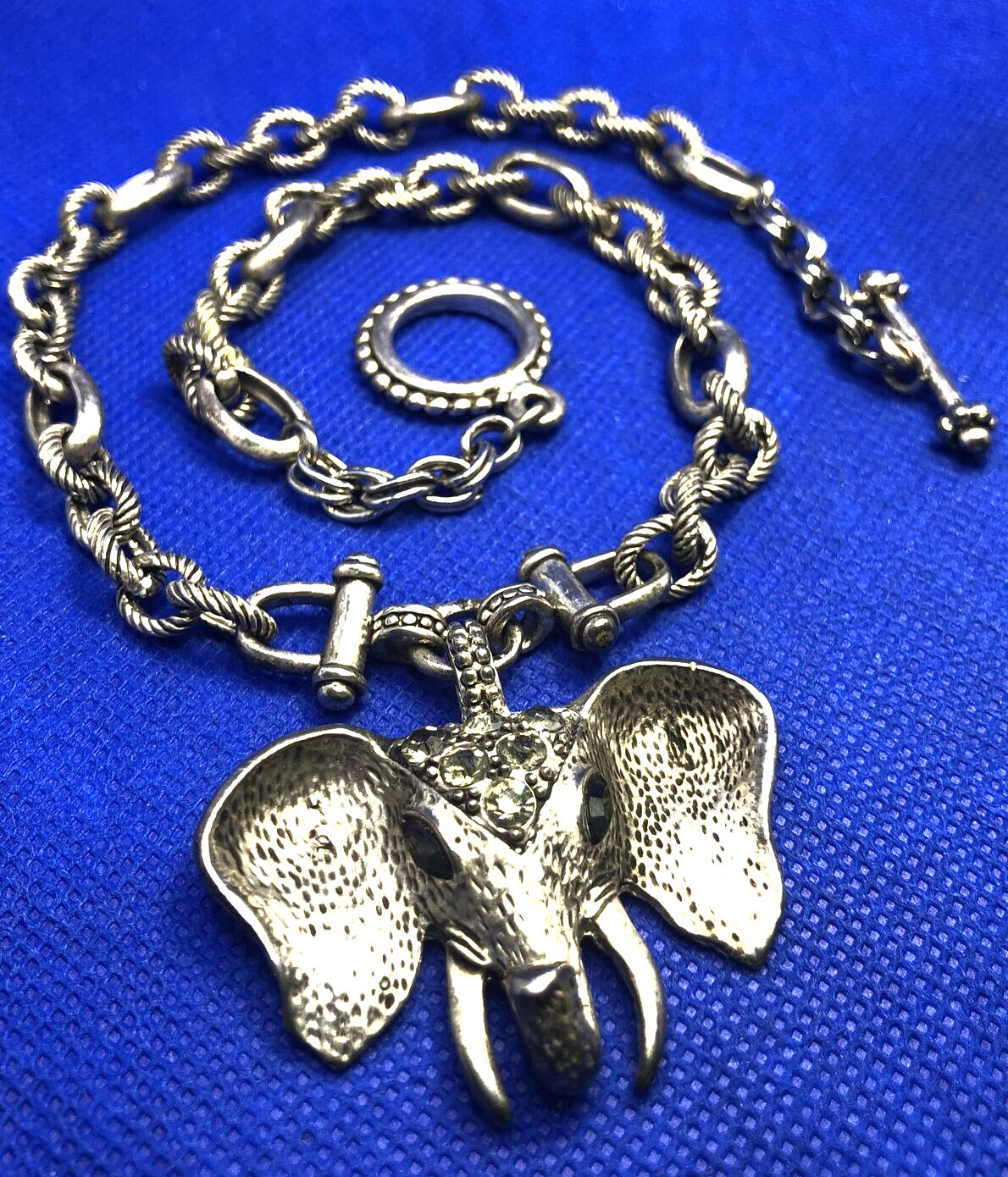 Silver-Tone Rhinestone Gop Go Alabama Elephant Statement Necklace