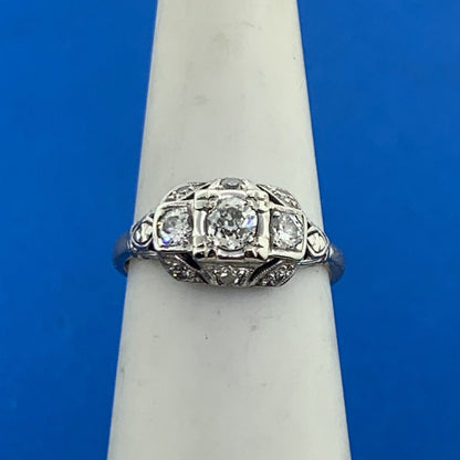 Vintage 14K Yellow White Gold Miner's Cut Diamond Trio w/Accents Cocktail Ring