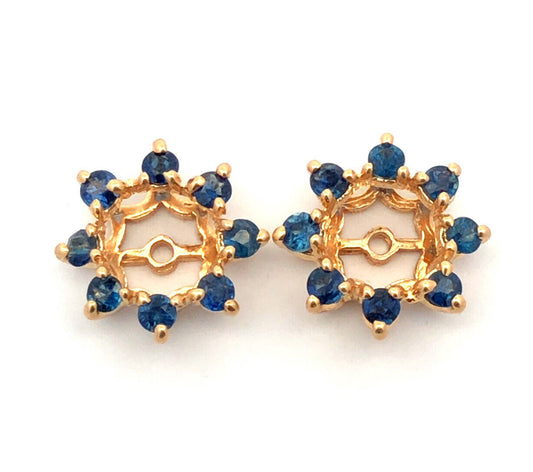 14K Yellow Gold Round London Blue Topaz Halo Earring Jackets