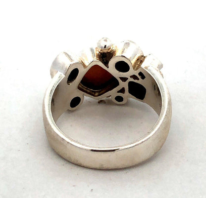 Designer LT 925 Sterling Silver Mother of Pearl Lapis Lazuli Cluster Band Ring