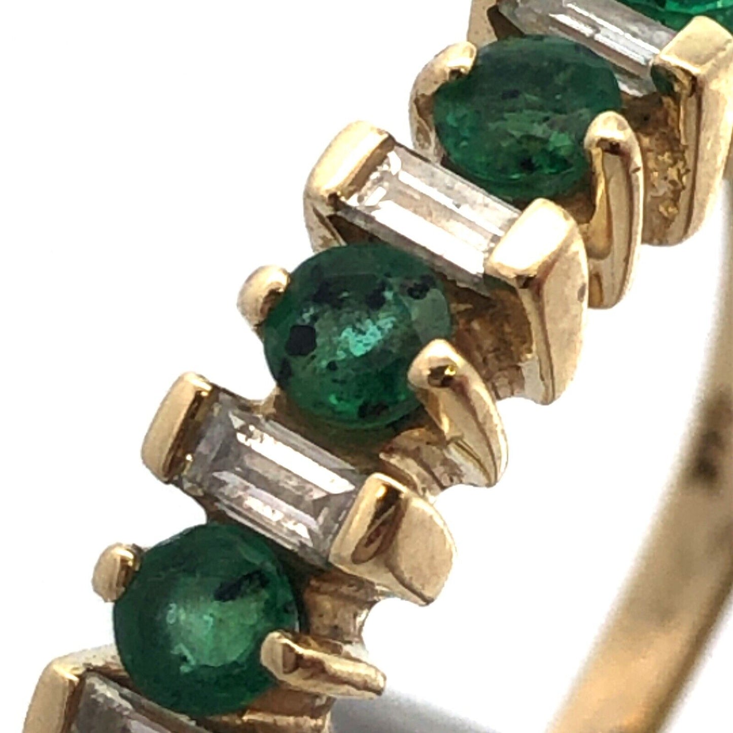 Designer 14K Yellow Gold Green Emeralds Diamond Wedding Anniversary Band Ring