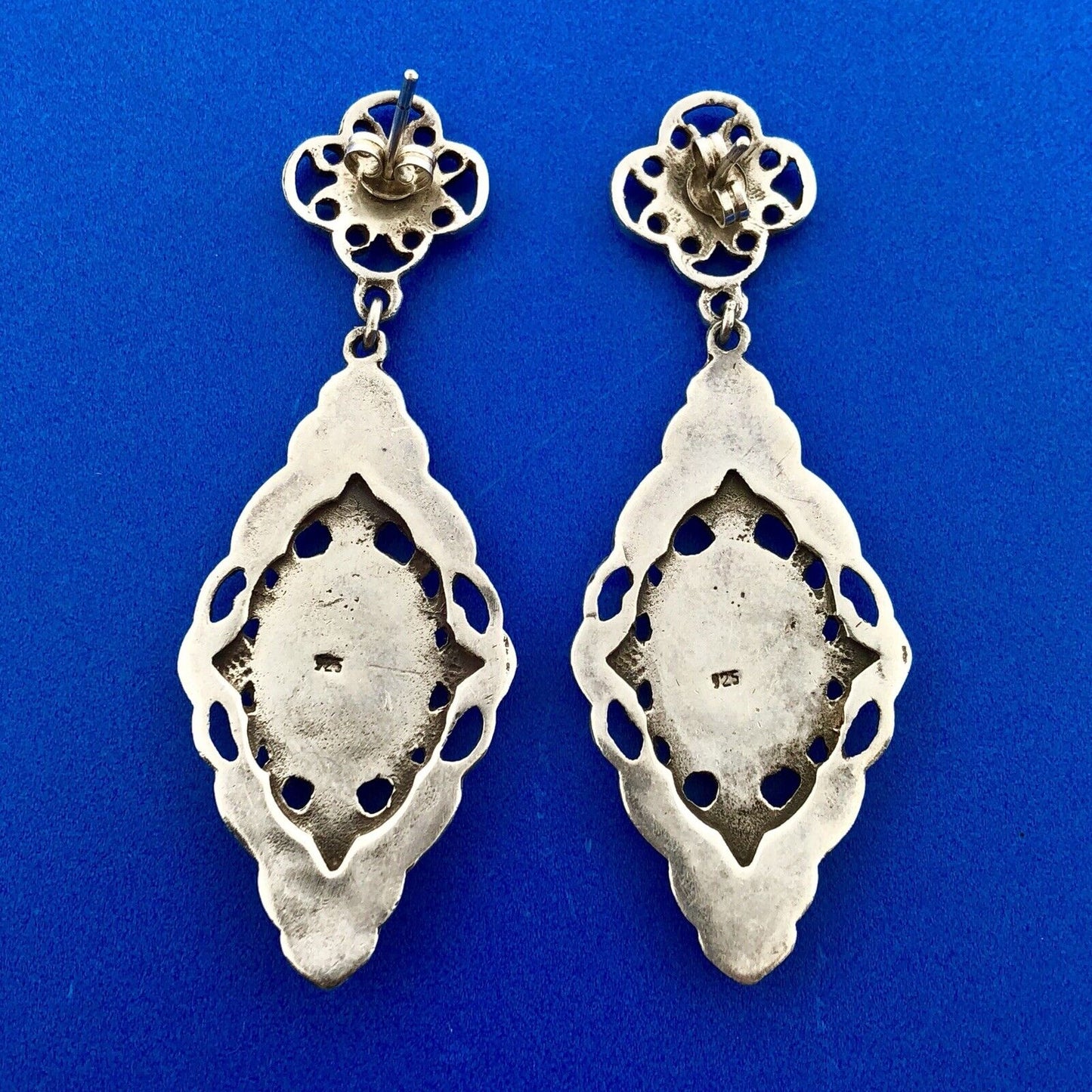 Retro 925 Sterling Silver Black Onyx Scroll Dangle Drop Earrings