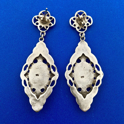 Retro 925 Sterling Silver Black Onyx Scroll Dangle Drop Earrings
