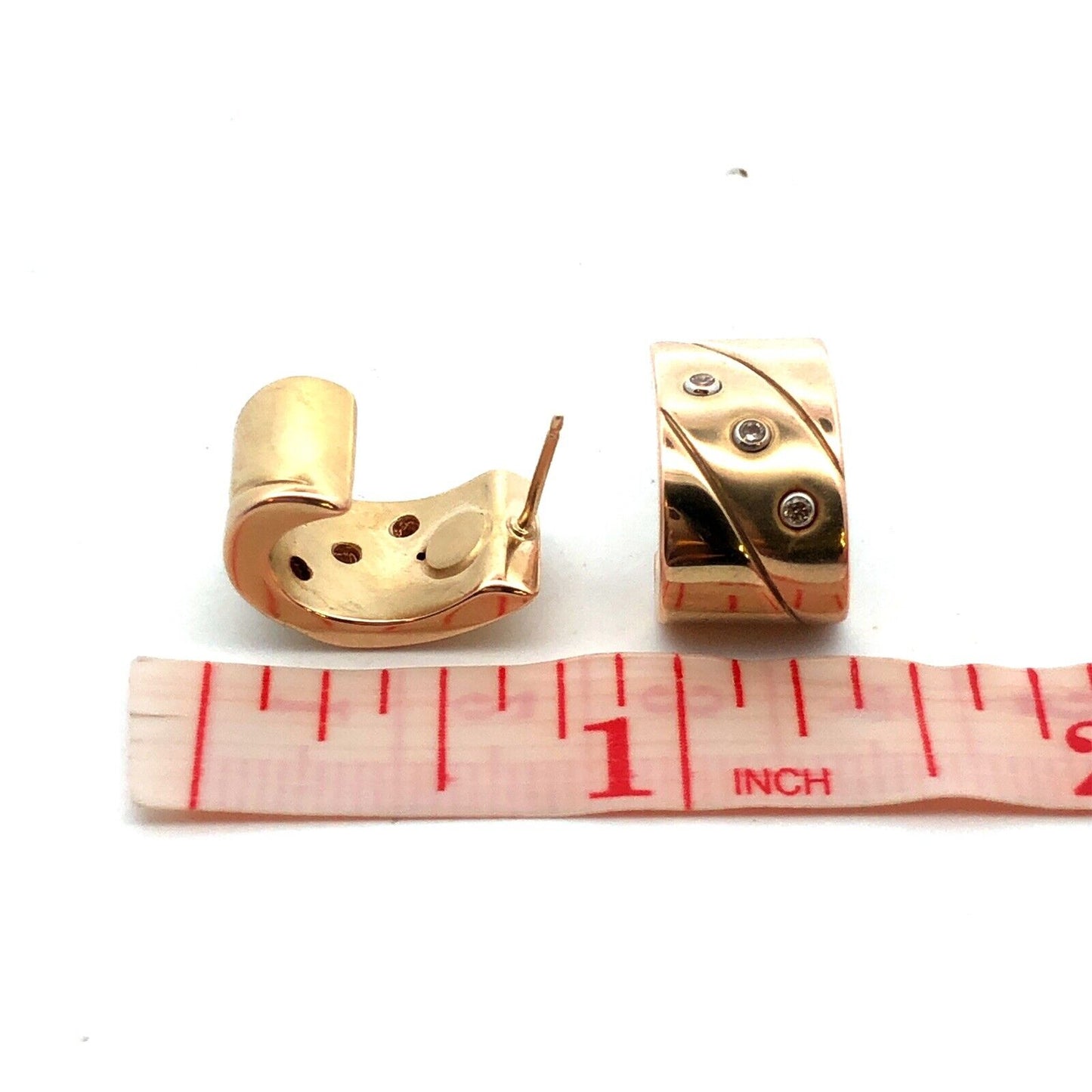 Designer 14K Yellow Gold Round Diamond Modernist Drop Half Hoop Stud Earrings