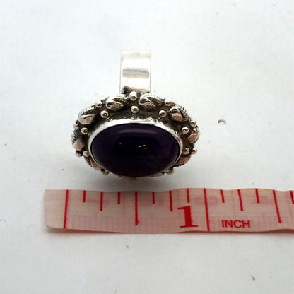 Vintage 925 Sterling Silver Oval Cabochon Amethyst Textured Ring