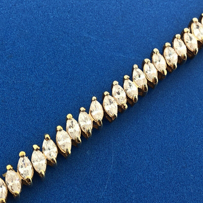 Designer Sterling Silver 925 Vermeil Marquise Cubic Zirconia CZ Tennis Bracelet