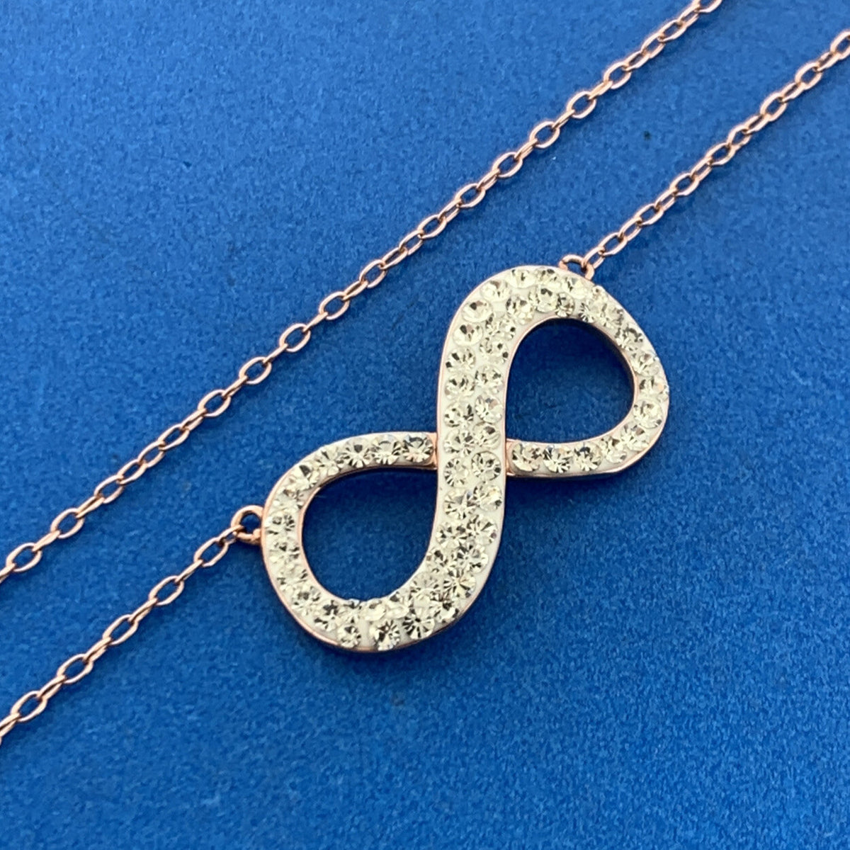 Jacmel Mauritius JCM 925 Rose Tone Sterling Silver CZ Eternity Infinity Necklace