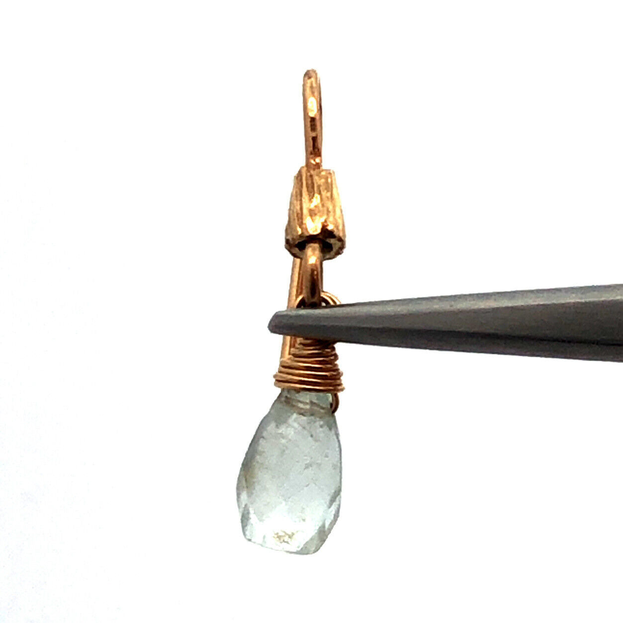 14k Yellow Gold Aquamarine Calming Soothing Dangle Hook Earrings