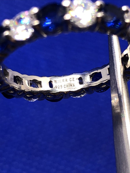 Designer Kiera 925 Sterling Silver White Blue Cubic Zirconia Eternity Band Ring