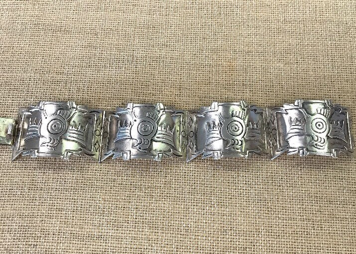Mexico Sterling Silver 925 3D Peyote Design Four Panel Hinged Cuff Bracelet