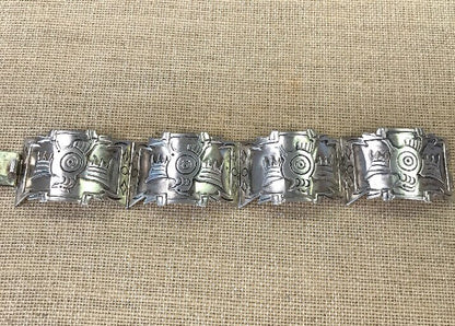 Mexico Sterling Silver 925 3D Peyote Design Four Panel Hinged Cuff Bracelet
