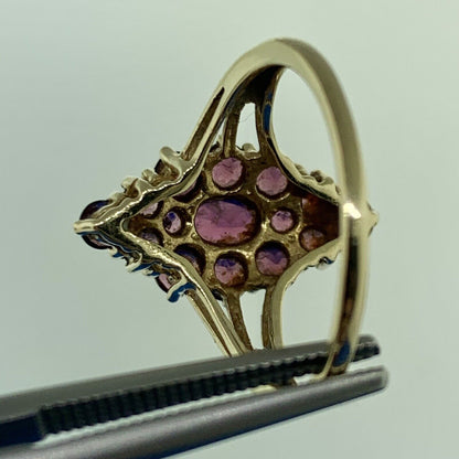 14K Yellow Gold Red Garnet Cluster January Birthstone Statement Ring