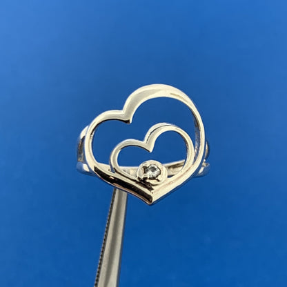 Designer 925 Sterling Silver Diamond Double Heart Love Sweetheart Promise Ring