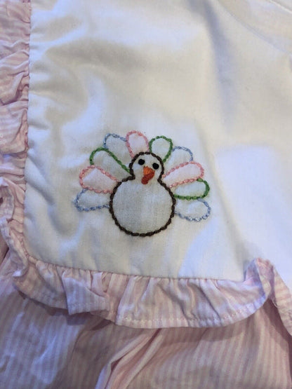 Designer Cecil and Lou Girls Size 6 Light Pink Striped Turkey Longsleeve Dress