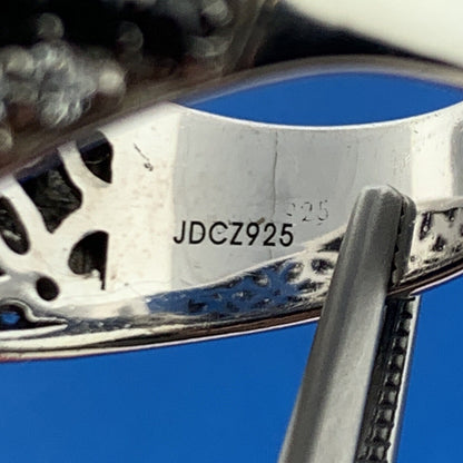 Estate JD 925 Sterling Silver Pave Black White Cubic Zirconia Dramatic Dome Ring