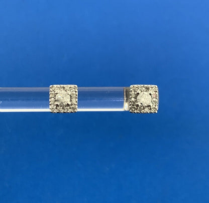 Designer 14K White Gold Diamond Solitaire With Halo Accented Stud Earrings