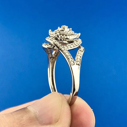 Designer SJD 925 Sterling Silver Diamond Engagement Bridal Anniversary Ring