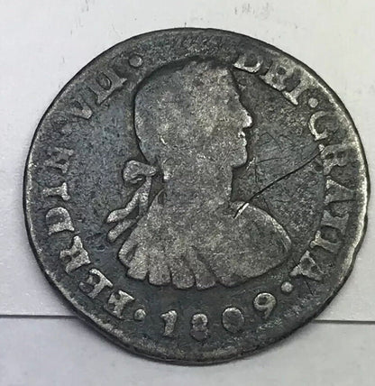 1809 Mexico Silver 1/2 Real Mexico City Ferdinand VII Pirate Treasure Coin