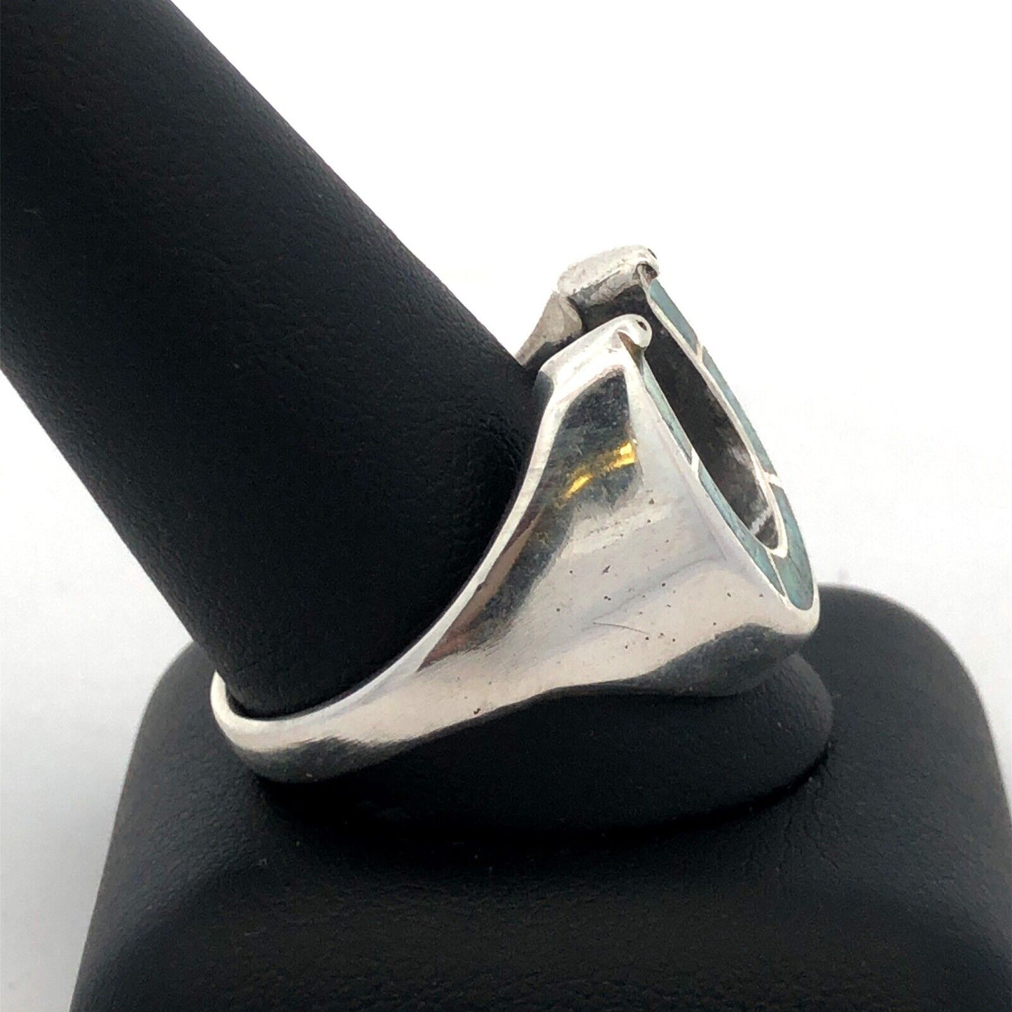 Vintage 925 Sterling Silver Turquoise Inlay Horseshoe Statement Unisex Ring