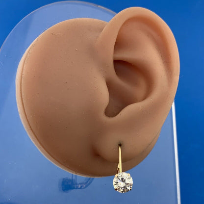 Estate 14K Yellow Gold Round Cubic Zirconia CZ Drop Dangle Leverback Earrings