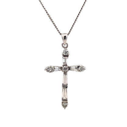 Designer 925 Sterling Silver Cubic Zirconia Cross Pendant Chain Necklace