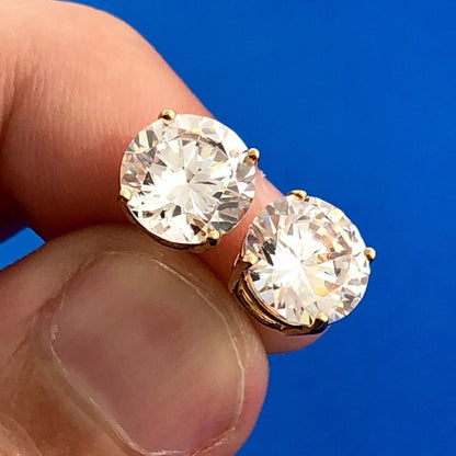 Stunning 14K Yellow Gold Round 4tcw Cubic Zirconia Wedding Bling Stud Earrings