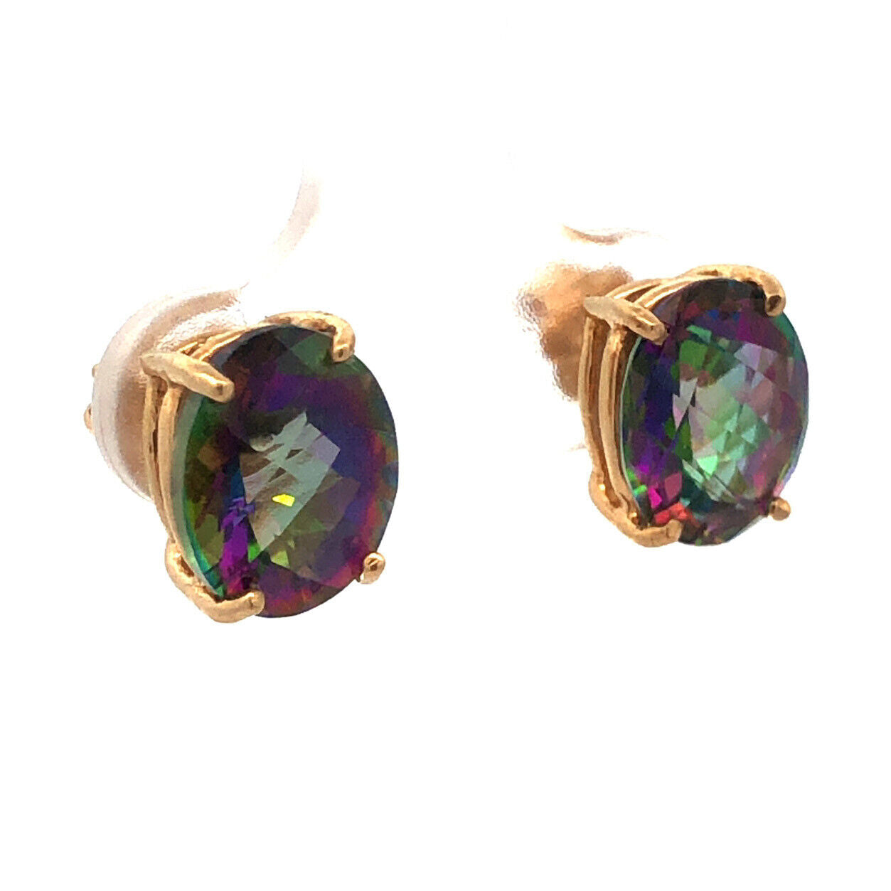 Designer 14K Yellow Gold Cushion Cut Oval Mystic Topaz Statement Stud Earrings