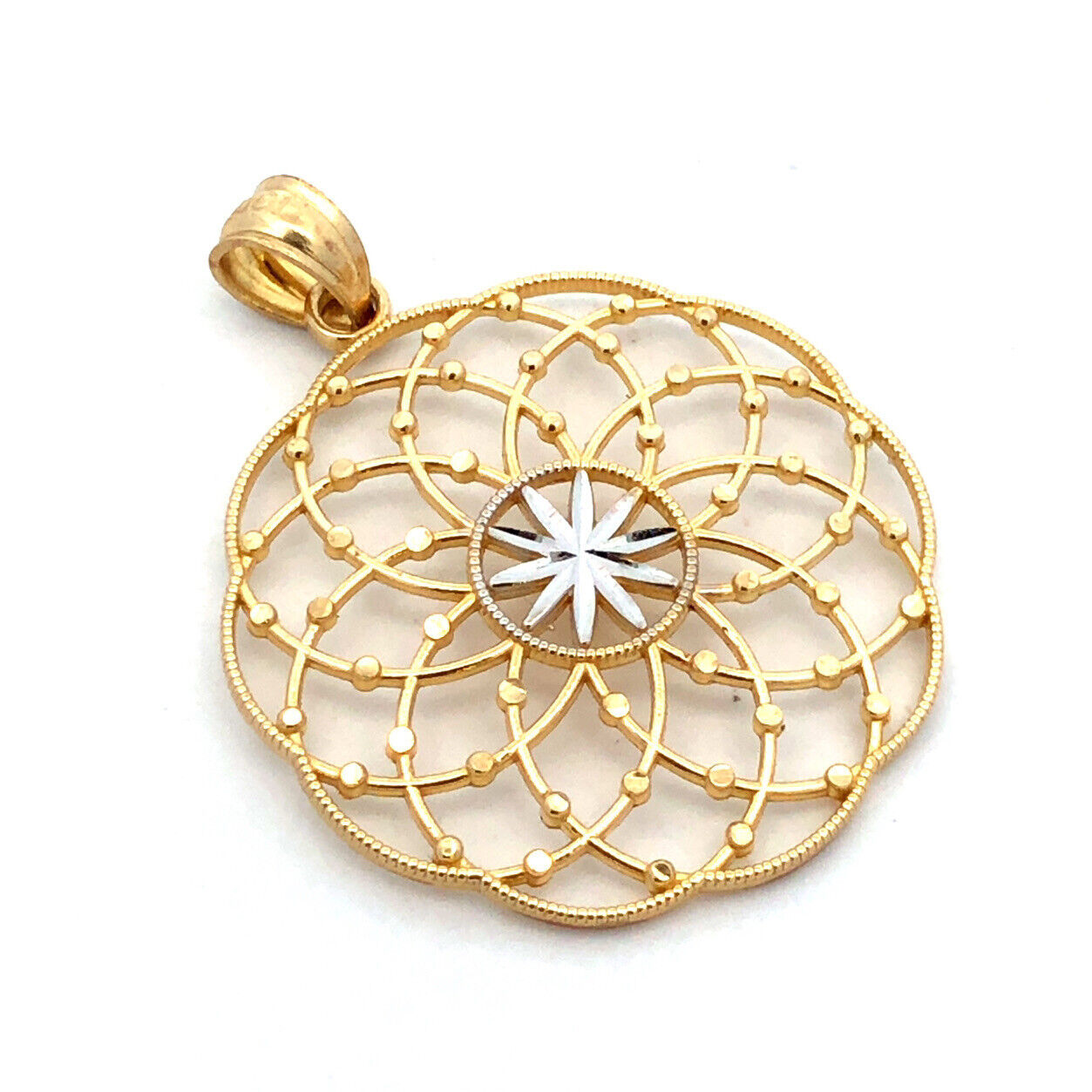 Vintage RG 10K Yellow White Gold Textured Round Statement Pendant