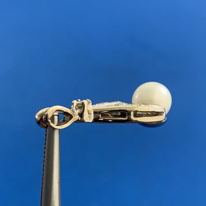 Vintage 10K White Gold Pearl Diamond Accented Wedding Anniversary Pendant