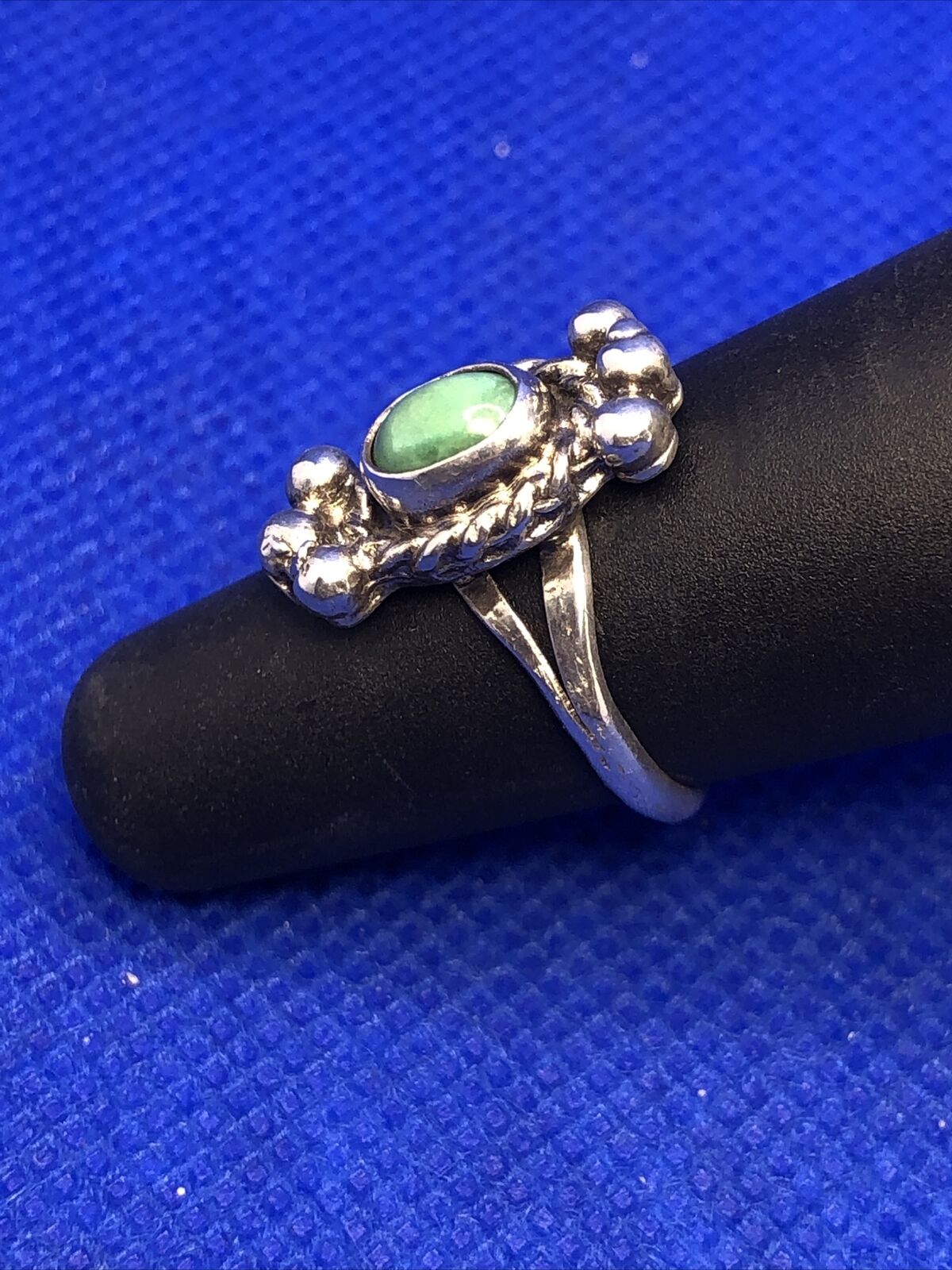 Native American Green Turquoise 925 Sterling Silver Concho Split Shank Ring