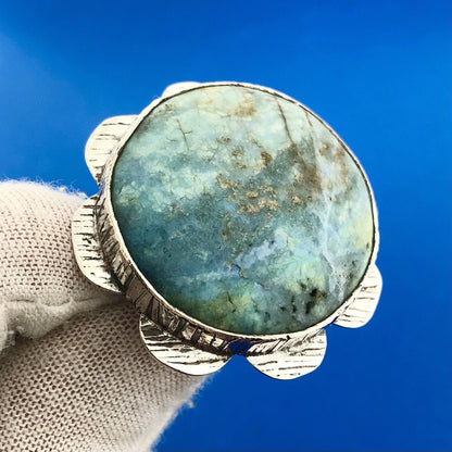 Vintage Native American Artisan 925 Sterling Silver Turquoise Statement Ring